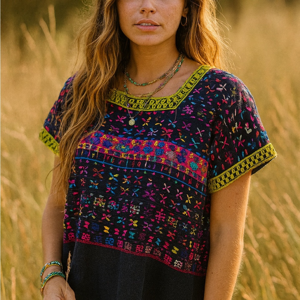 Bohemian Multicolor Embroidered‎ Blouse
